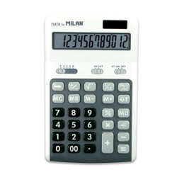 Calculadoras Milan de 12 dígitos - 3 teclas de memória - Cálculo de margens - Raiz quadrada - Desligar automático - Branca