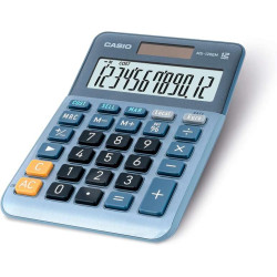 Calculadora de mesa pequena Casio MS-120EM - Visor LCD de 12 dígitos - Alimentada a energia solar e bateria - Cor azul