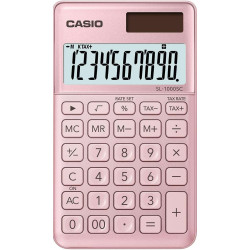 Calculadora de bolso Casio SL-1000SC - Ecrã extra grande de 10 dígitos - Alimentada a energia solar e bateria - Cor-de-rosa