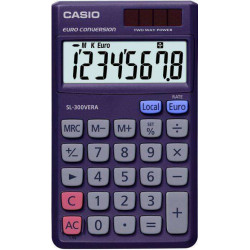 Calculadora de bolso Casio SL-300VERA - Ecrã LC extra grande de 8 dígitos - Função conversora de euros - Cor azul escuro