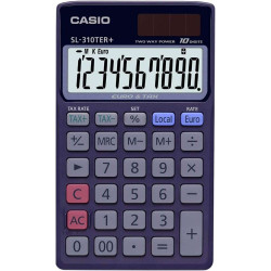 Calculadora de bolso Casio SL-310TER+ - Ecrã LC extra grande de 10 dígitos - Função de conversão de euros - Cor azul escuro