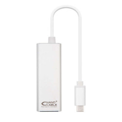 Nanocable Conversor USB-C para Gigabit Ethernet 10/100/1000 Mbps - 15 cm - Cor Alumínio