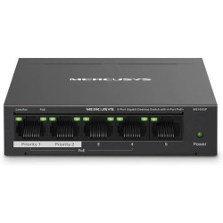 Mercusys Switch 5 portas Gigabit RJ45 10/100/1000Mbps - 4 portas PoE - Design compacto - Plug & Play - Caixa metálica